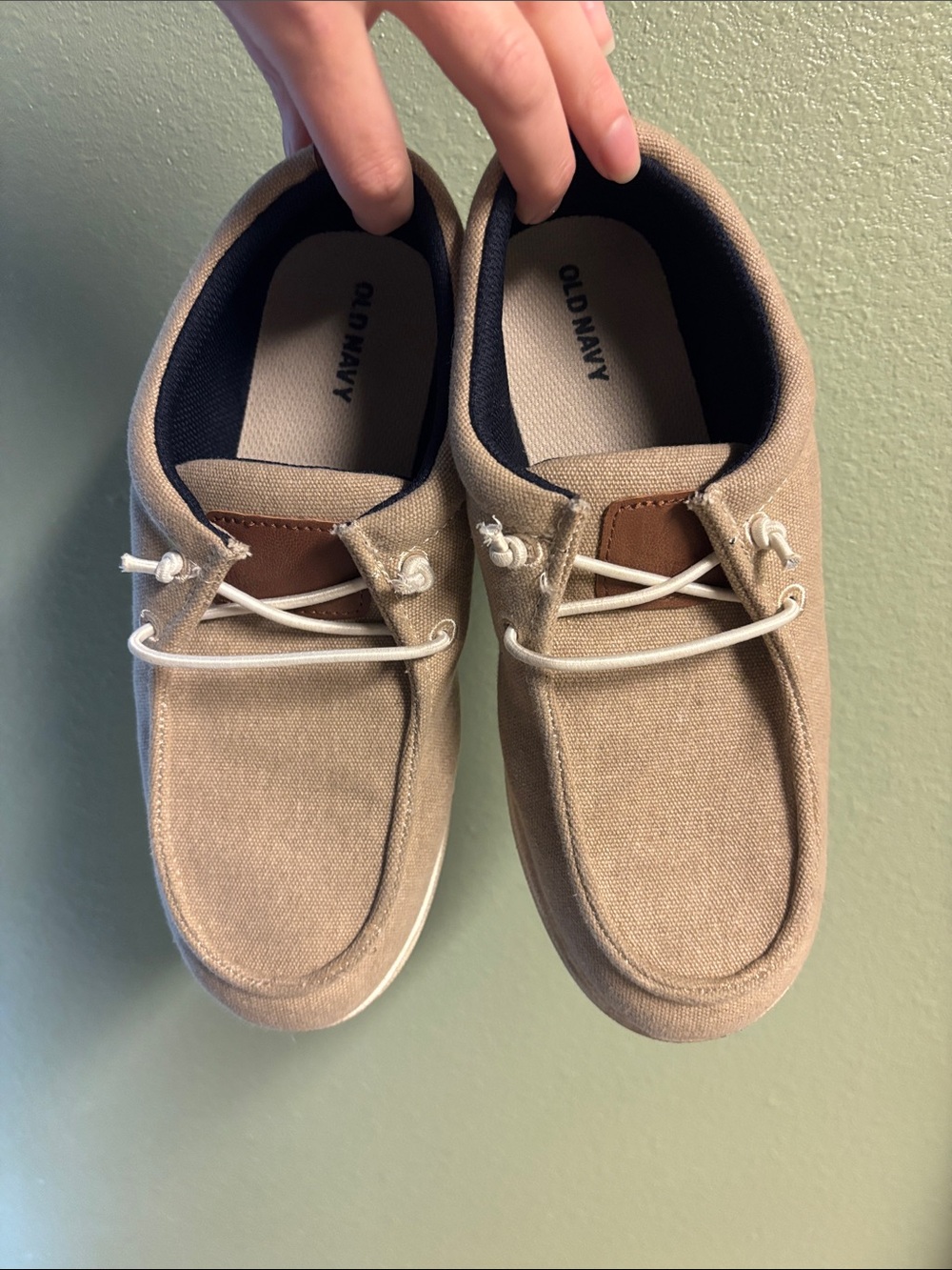 Old Navy Men’s Tan Canvas Boat Shoes with White Laces